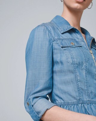 Petite Denim Zip-Front Peplum Jacket