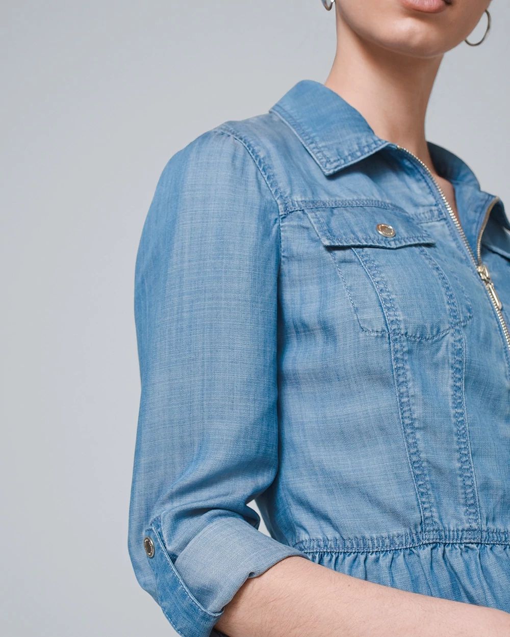 Petite Denim Zip-Front Peplum Jacket