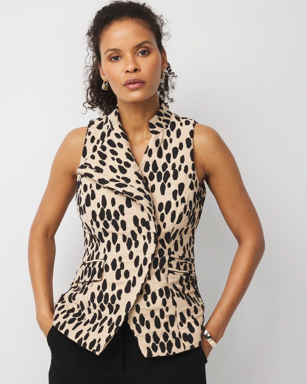 Asymmetrical Collar Jacquard Vest