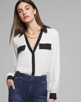 Outlet WHBM Long Sleeve Collar Soft Shirt