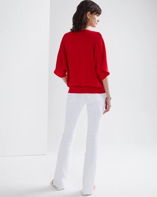 Elbow-Sleeve Smocked Bottom Kimono