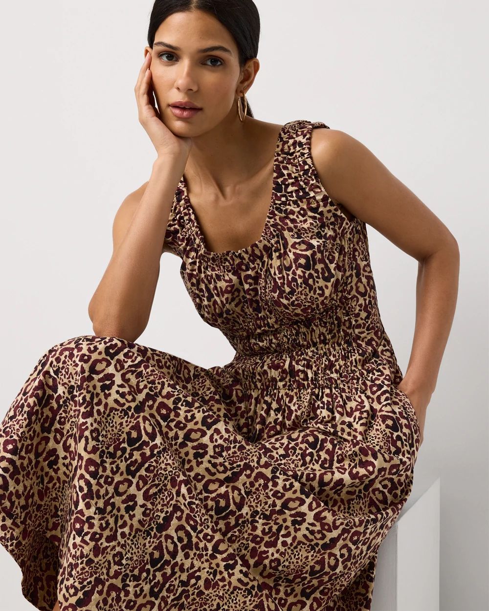 Petite Ruched Poplin Midi Dress