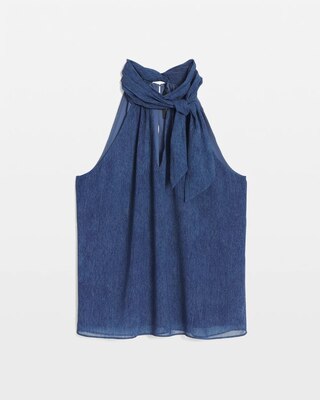 Denim Print Chiffon Halter Top click to view larger image.