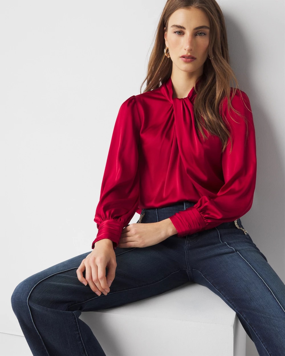 red satin blouse