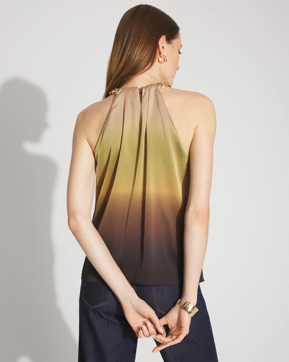 Petite Satin Chain-Neck Halter Top
