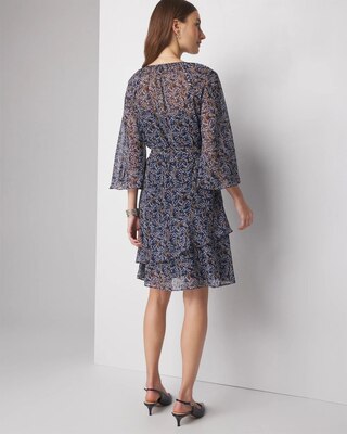 3/4 Sleeve Printed Godet Dress click to view larger image.