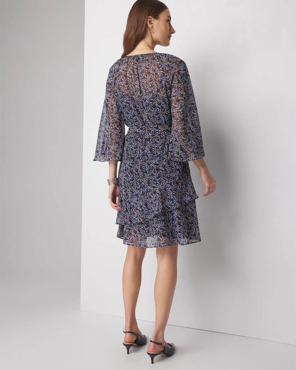 3/4 Sleeve Printed Godet Dress