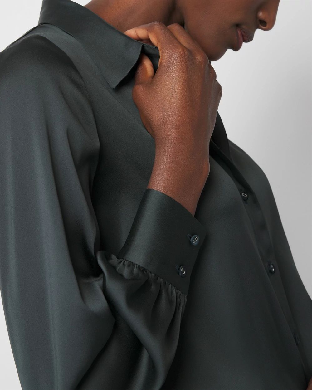 Long Sleeve Cuff Satin Shirt
