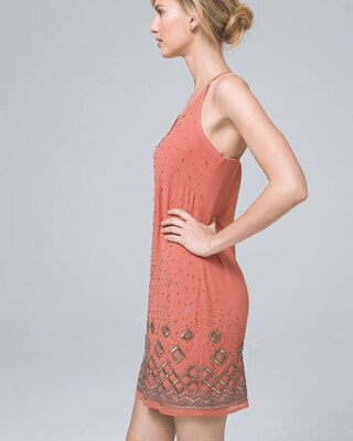 Embellished White Shift Dress