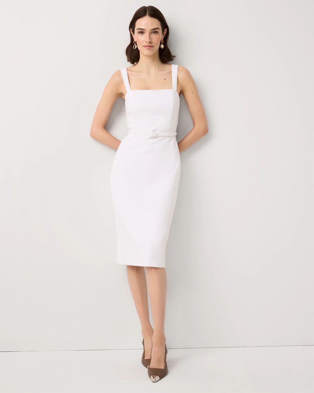 Petite Belted Midi Sheath Dress