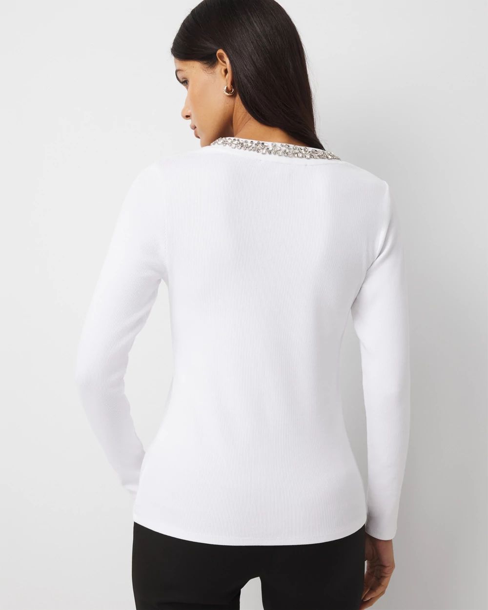 Rhinestone Scoop Neck Rib-Knit Tee click to view larger image.
