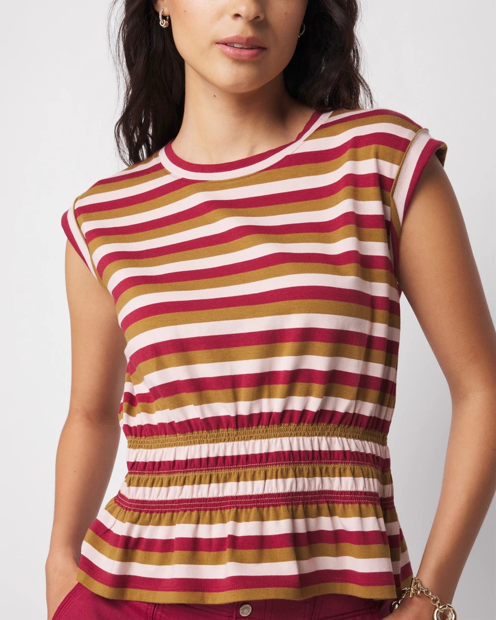 red and white striped peplum top