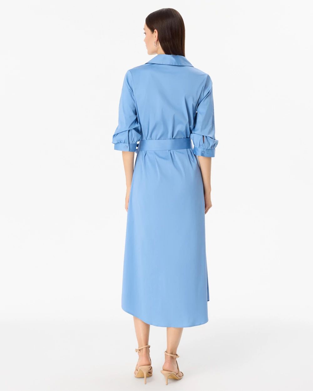 Elbow Sleeve Midi Shirt Dress click to view larger image.