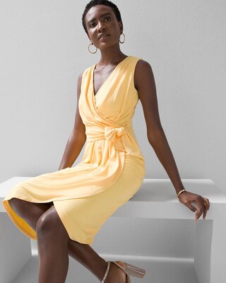 Sleeveless Draped Slub Sheath Dress