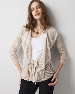 Petite Long Sleeve Pointelle Peplum Cardigan