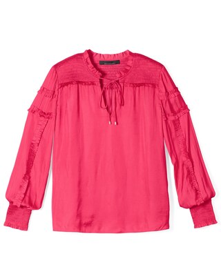 Tie-Neck Ruffle-Sleeve Blouse