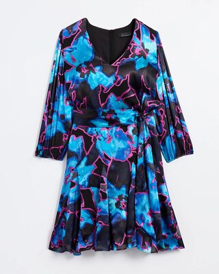 3/4-Sleeve Silk Burn Out Godet Dress