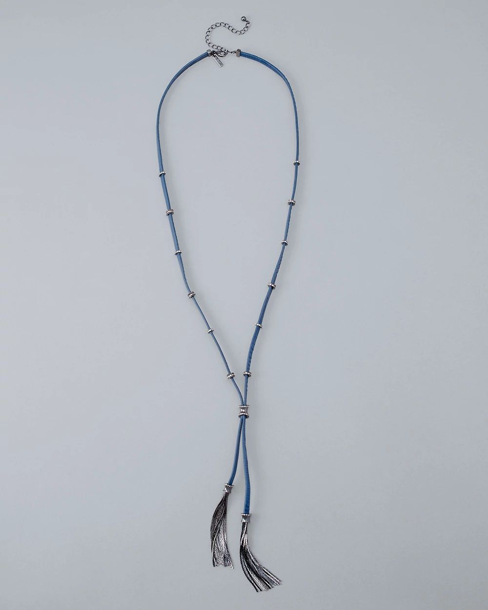 Blue Leather And Pavé Tassel Necklace