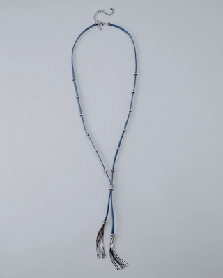 Blue Leather And Pavé Tassel Necklace