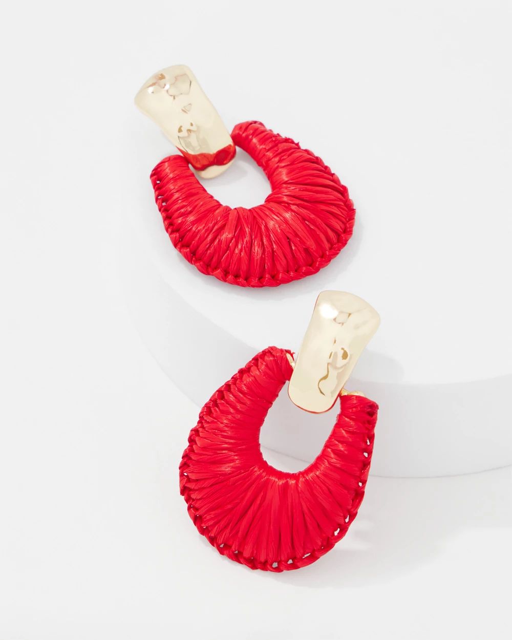 Gold + Red Raffia Drop Earrings