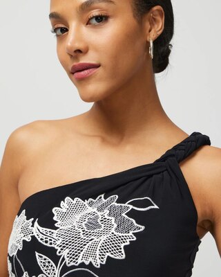 One-Shoulder Embroidered Matte Jersey Midi Dress