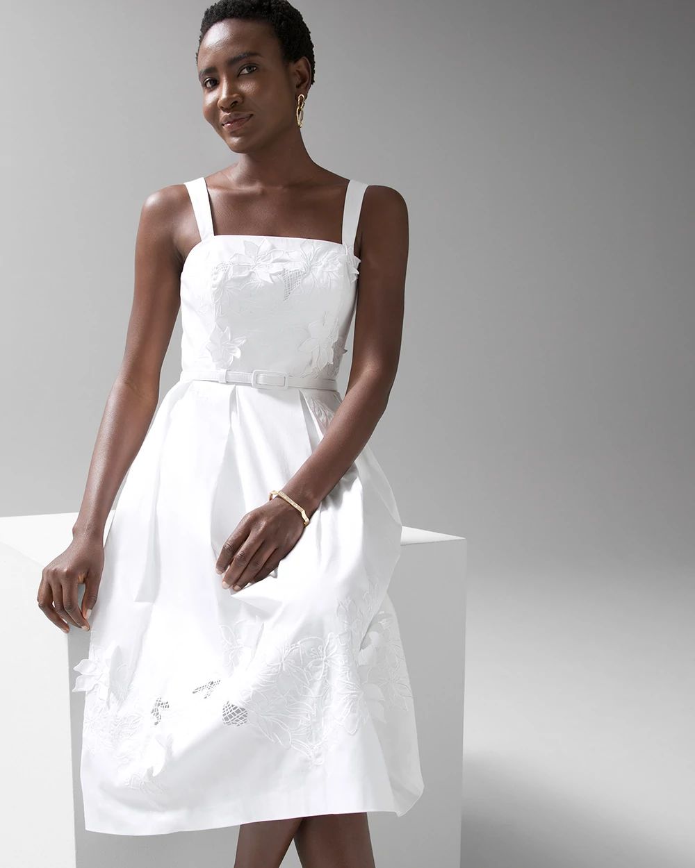Embroidered 3-D Fit and Flare Dress