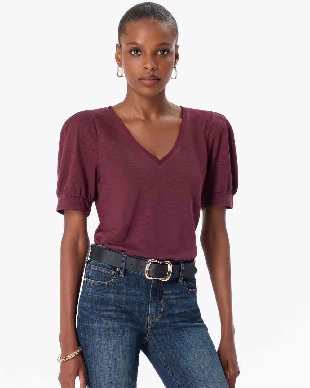 Puff Sleeve V-neck Tee