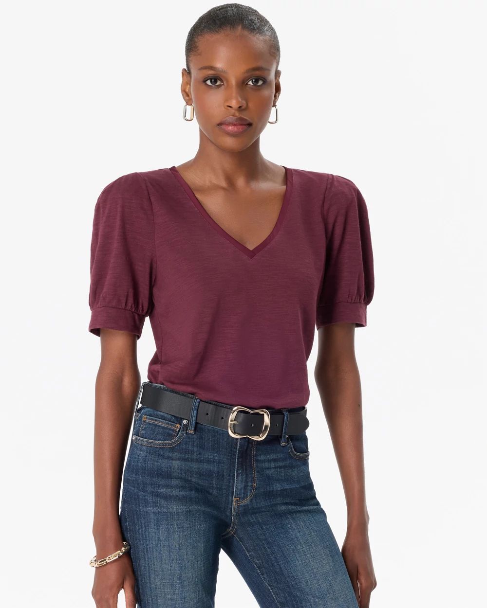 Puff Sleeve V-neck Tee