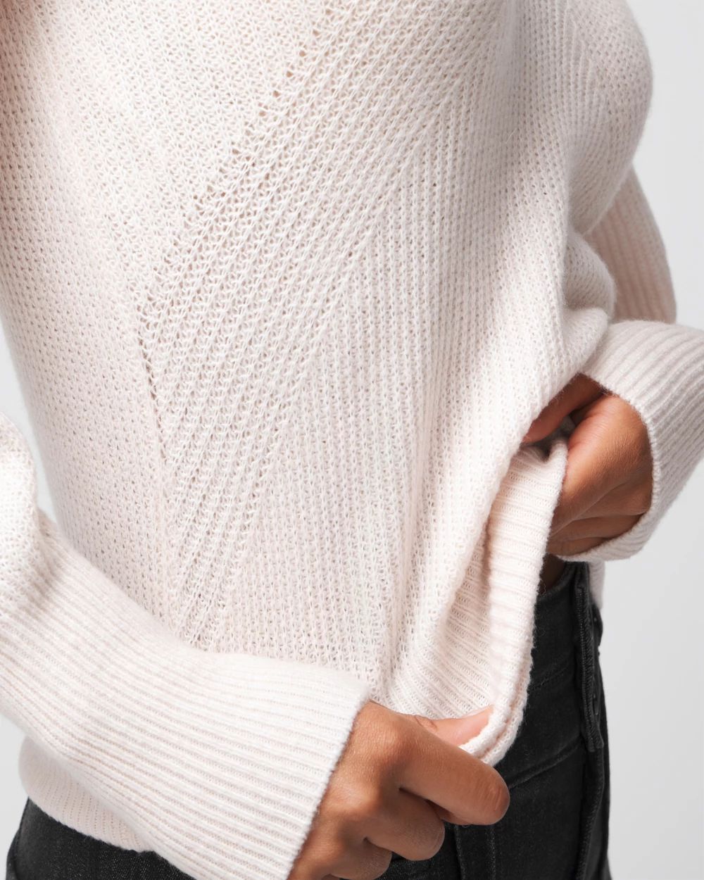 Petite Pleated Shoulder V-Neck Pull Over click to view larger image.