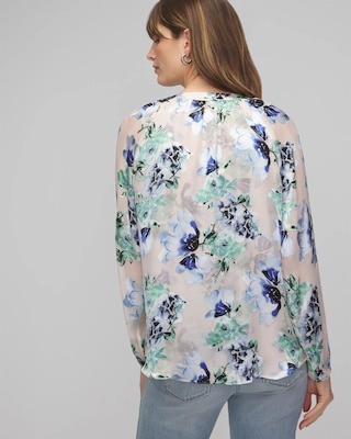 Long Sleeve Floral Silk Burnout Blouse