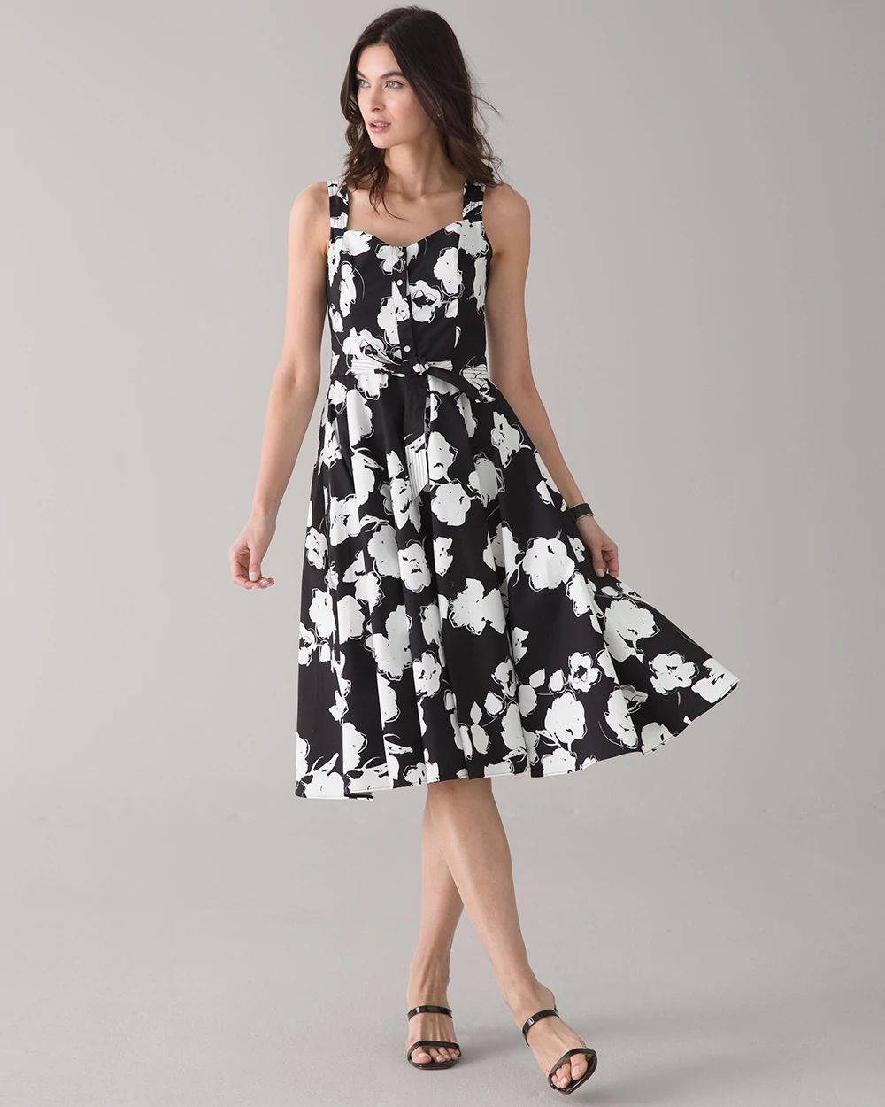 White + Black Fit & Flare Floral Dress