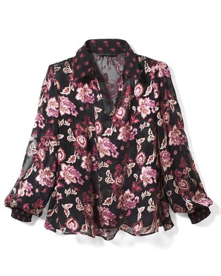 Petite Long-Sleeve Burnout Blouse