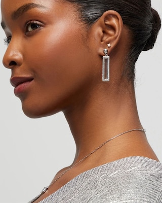 Silver Pave Crystal Linear Earrings