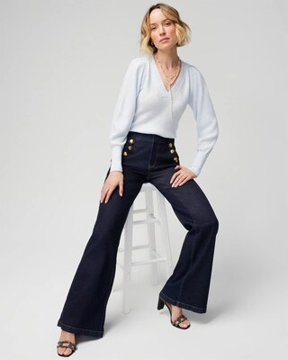 Pleated Shoulder V-Neck Pullover