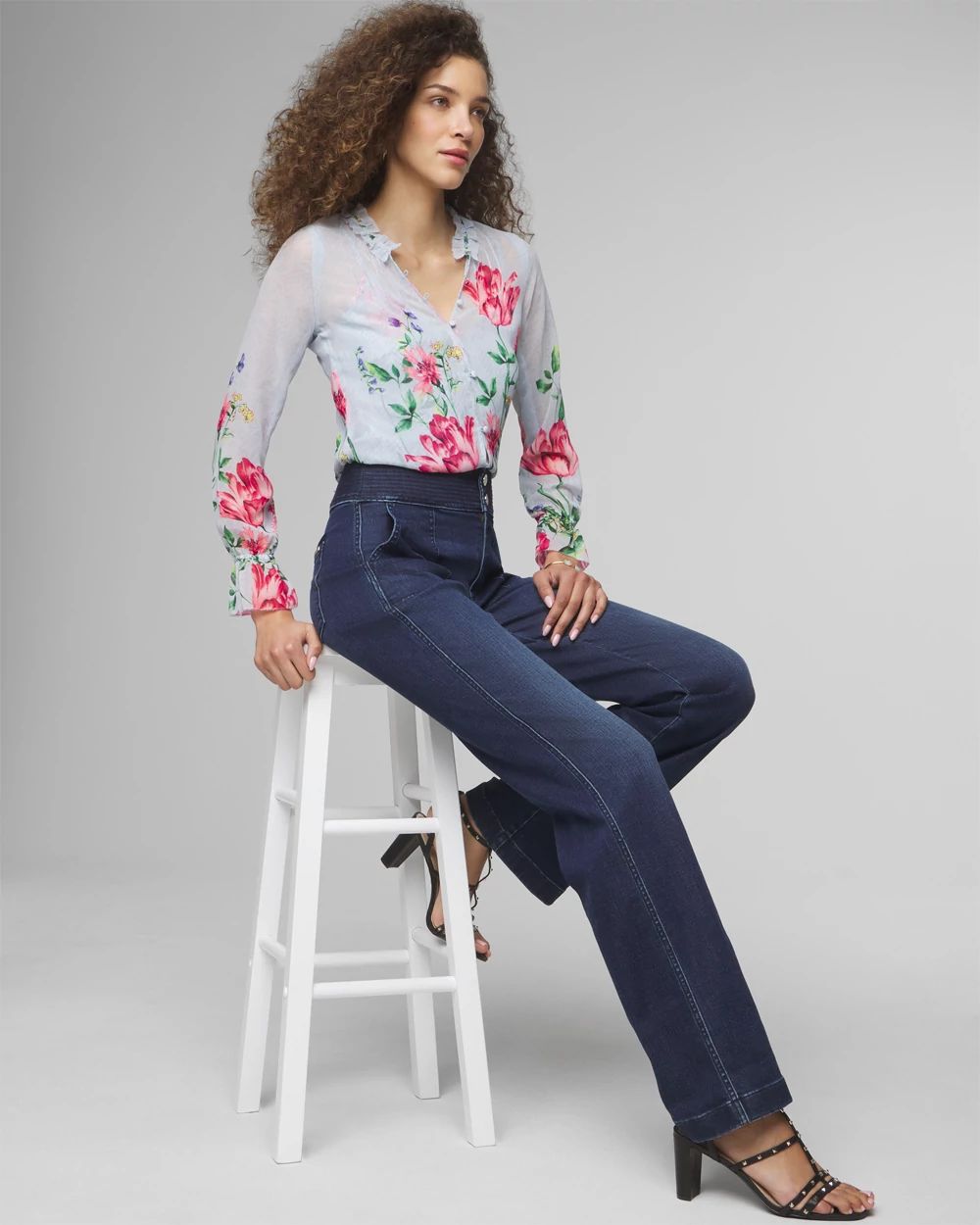 Long Sleeve V-Neck Pintuck Detail Blouse