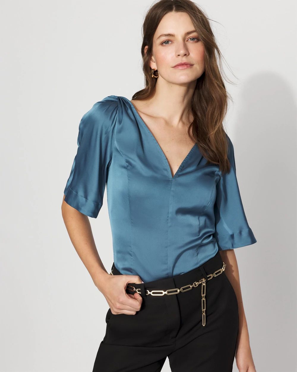 Satin Twist-Shoulder Top