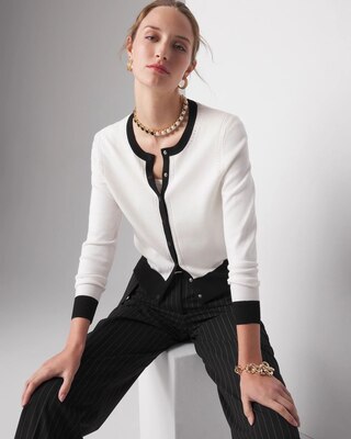Petite Black + White Colorblock Cardigan