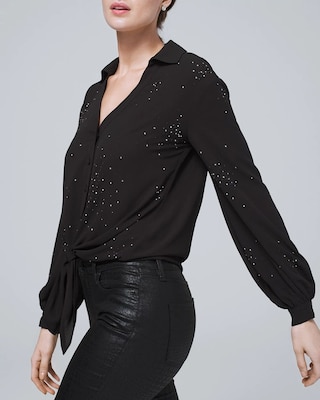 Petite Embellished Tie-Front Blouse click to view larger image.
