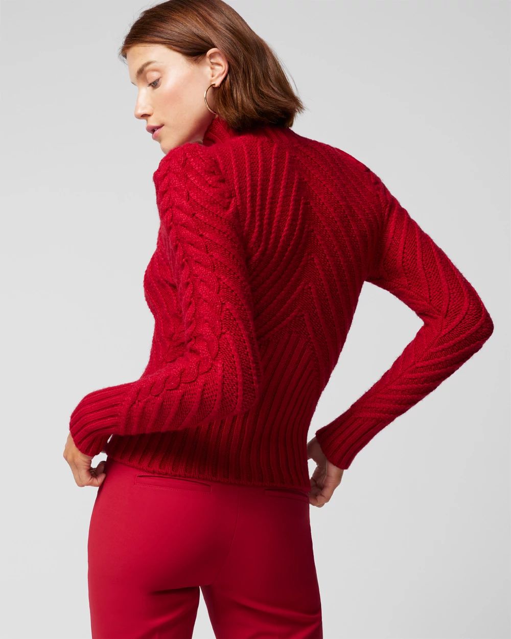 Puff Sleeve Cable Mockneck Sweater click to view larger image.