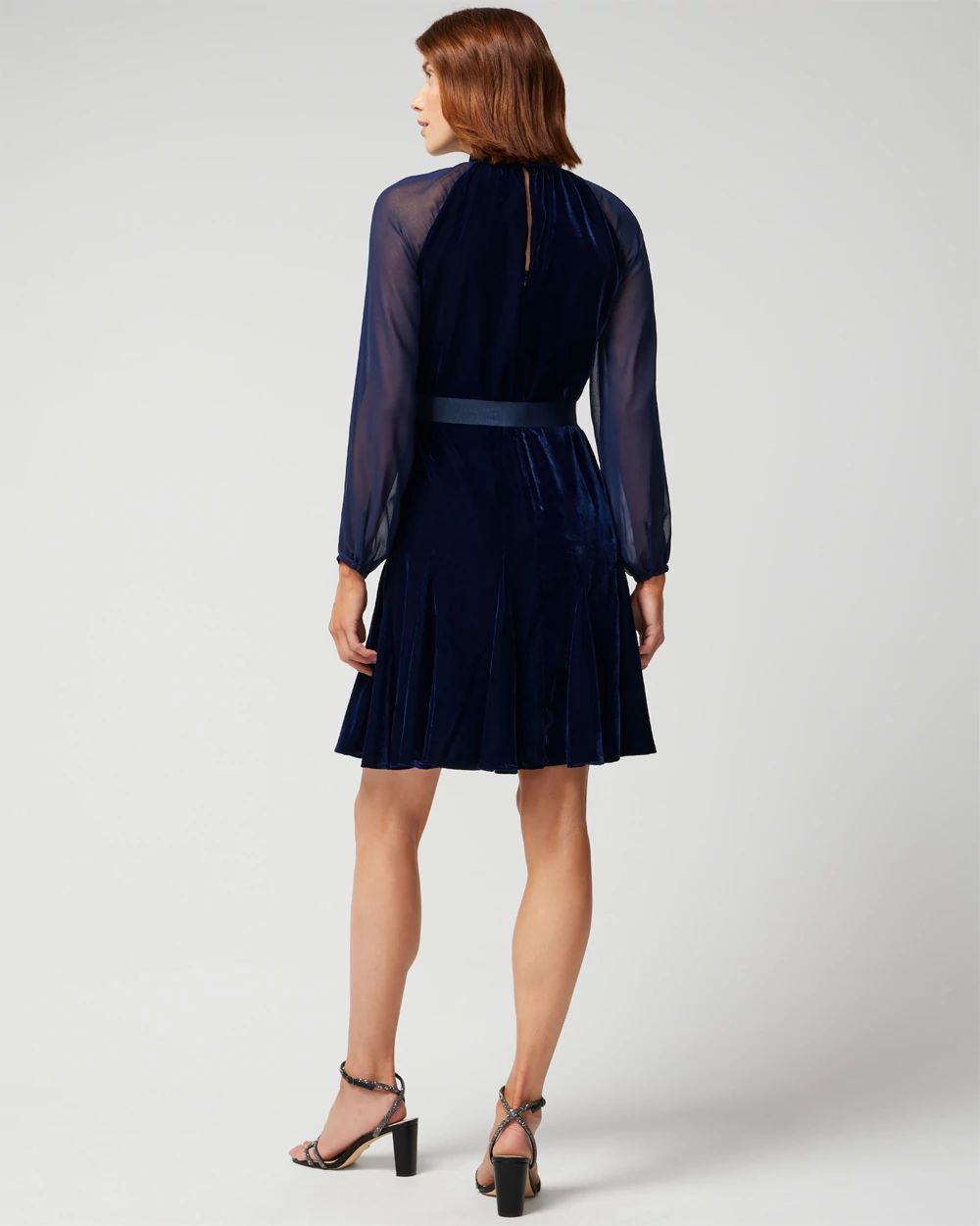 Petite Long Sleeve Sheer Sleeveless Velvet Mini Dress