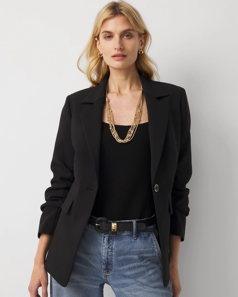 Ruched Sleeve Blazer