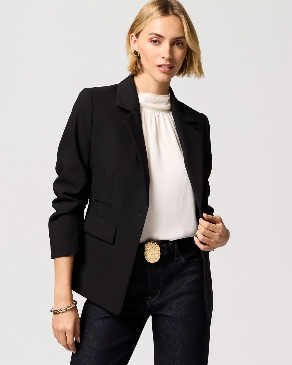 Luxe Stretch Ruched Sleeve Blazer