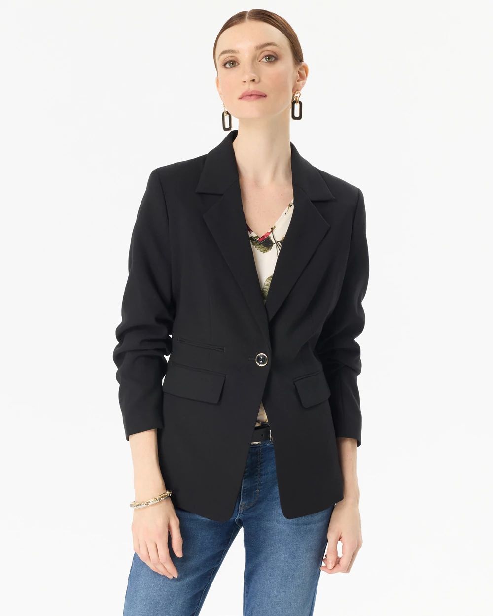 Luxe Stretch Ruched Sleeve Blazer