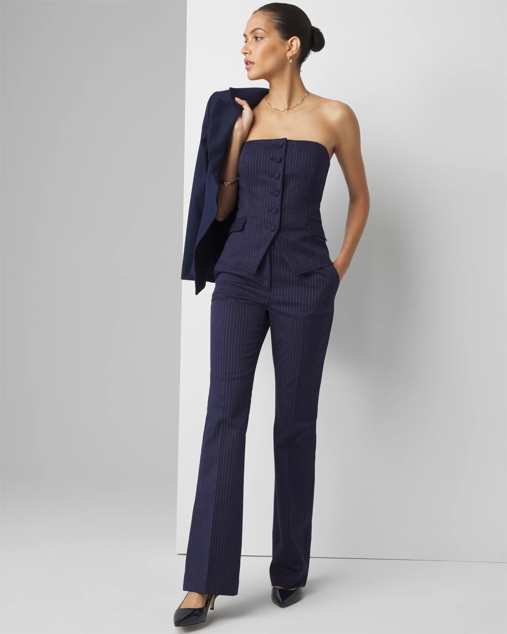 High Rise Pinstripe Flare Trouser