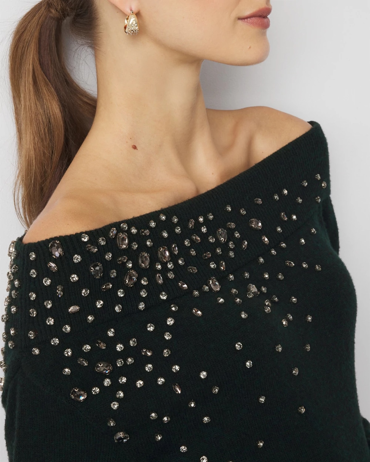 White House Black Market Embellished Off-the-shoulder Sweater