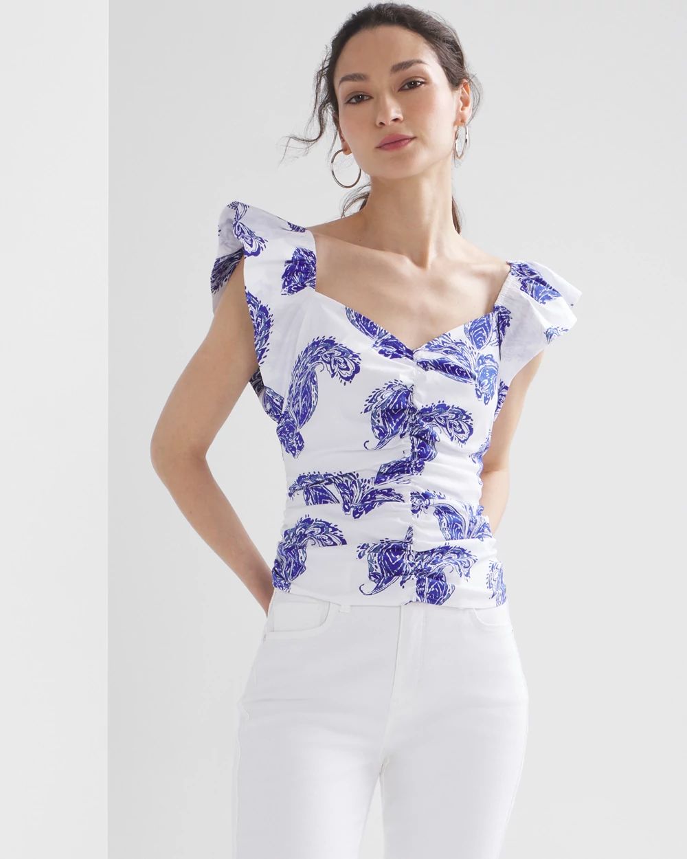 Flutter Sleeve Ruched Top