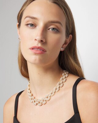 Glass Pearl Pave Collar Necklace