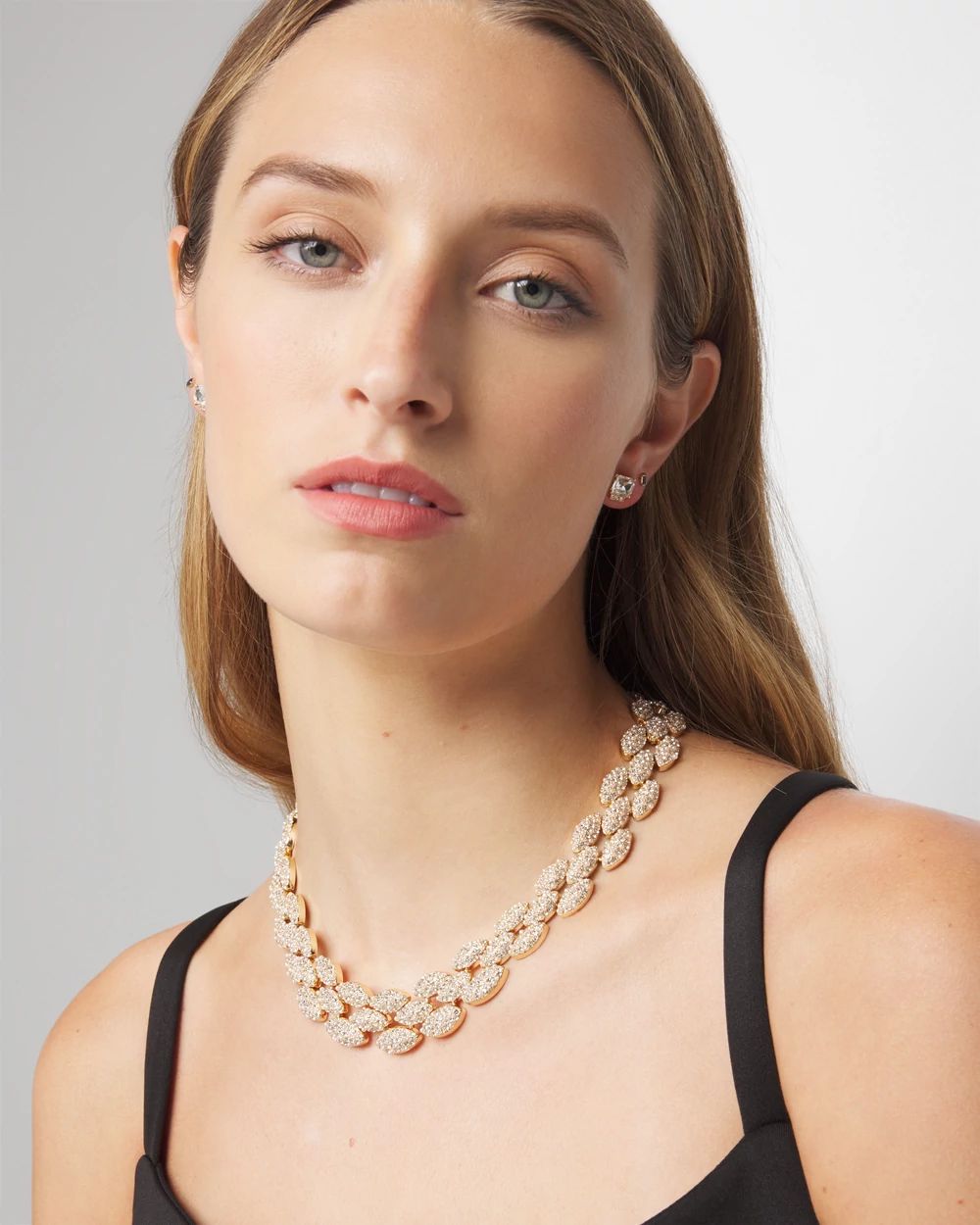 Glass Pearl Pave Collar Necklace