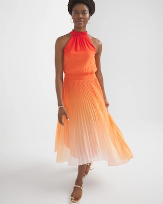 Pleated Halter Midi Dress click to view larger image.