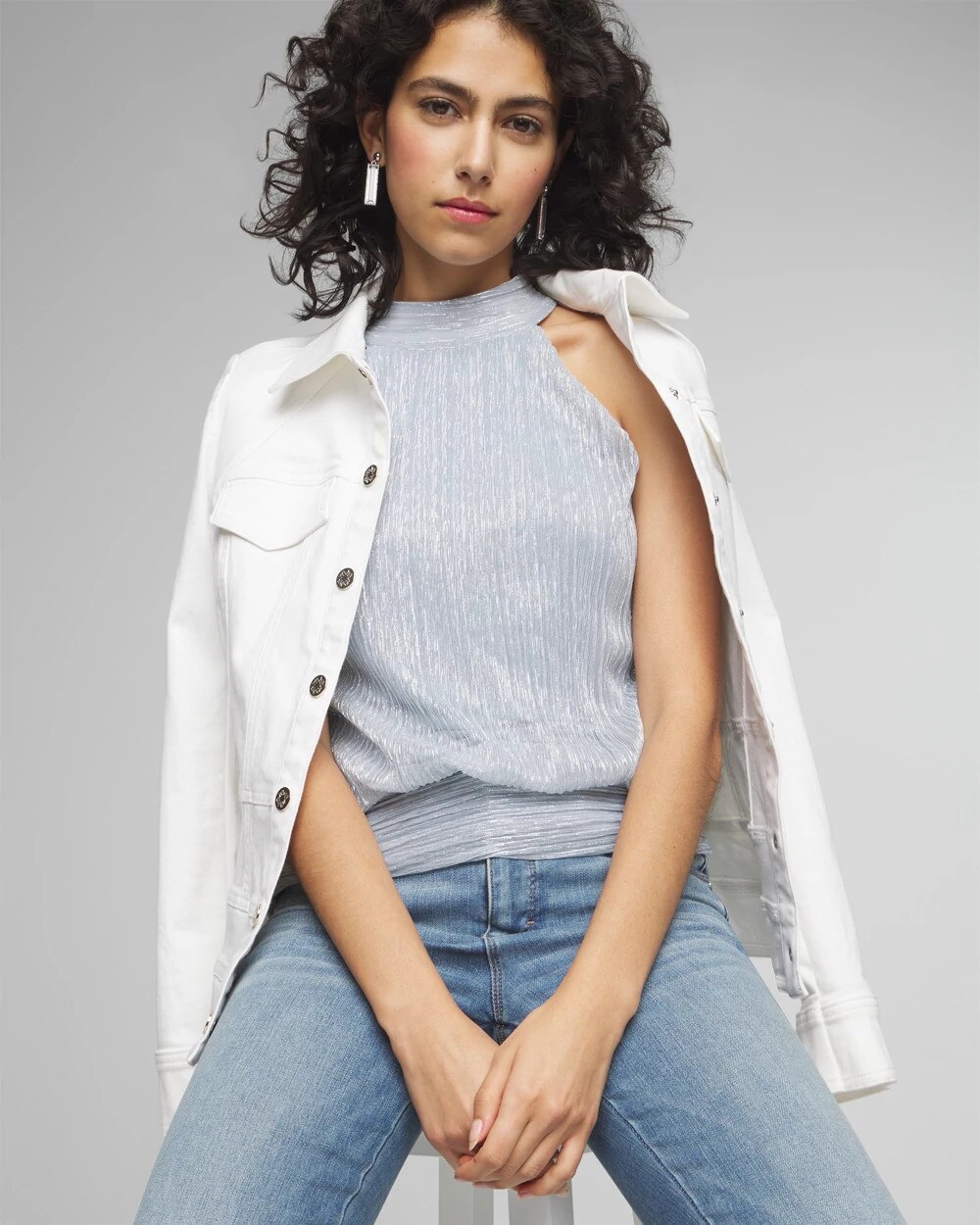 metallic mock neck top